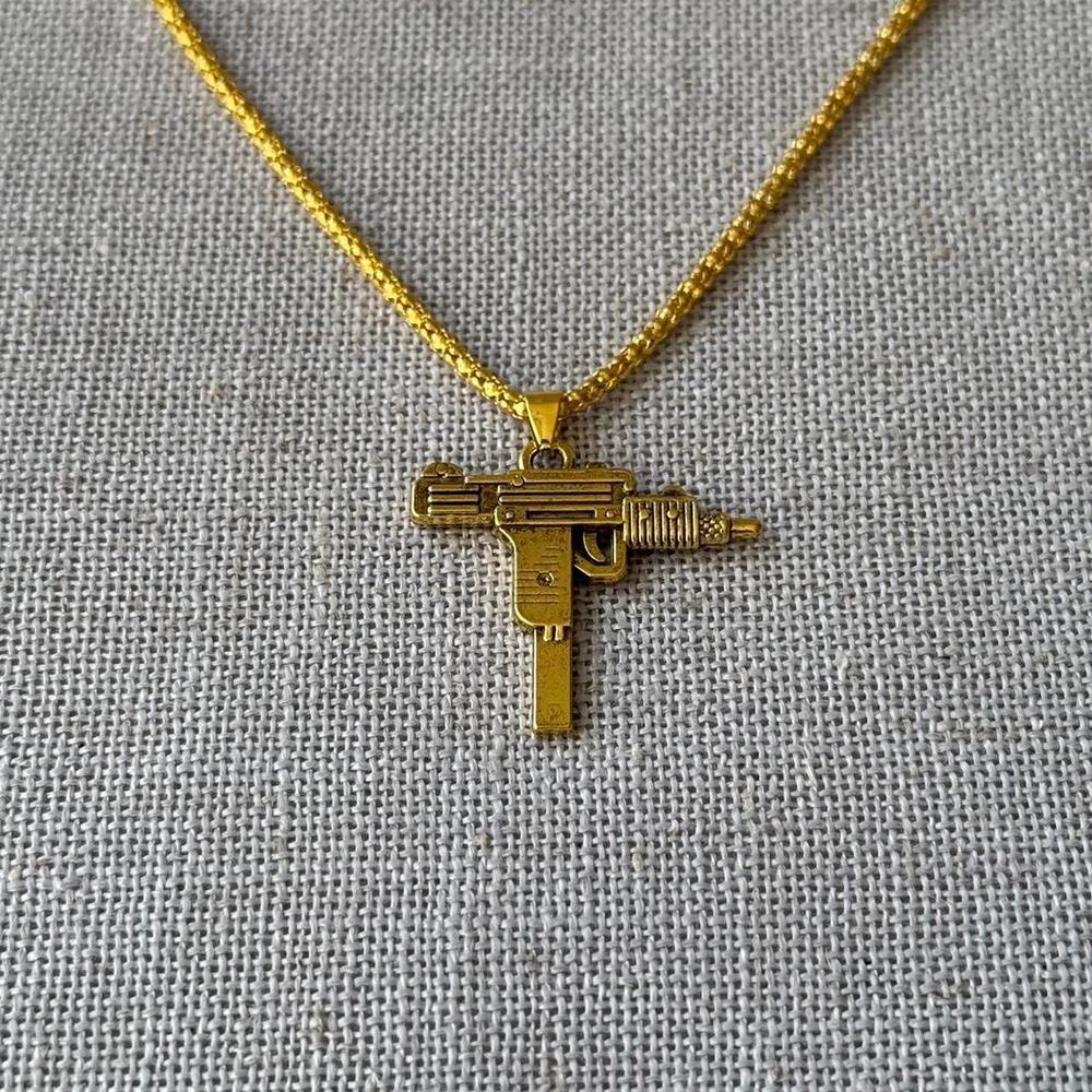 Y2k gold mini uzi necklace MENS